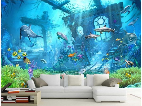 

3d обои пользовательские фото подводный мир остатки дельфинов TV фон гостиная Home decor 3D настенные росписи обои для стен 3 d