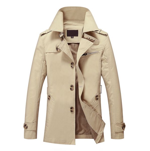 

winter trench coat designer thick warm casual cotton slim fit windbreaker jacket male pure color long jackets casaco masculino, Tan;black