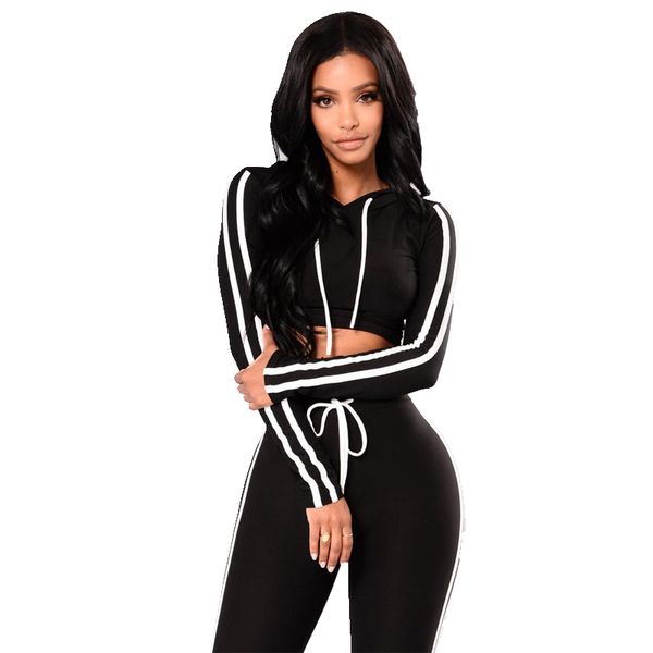 

new 2pcs women ladies tracksuit crop hoodies sweatshirt pants sets slim wear casual suit, White