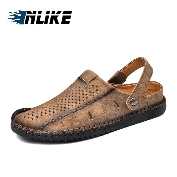 

inlike new men genuine leather beach shoes slippers summer air / soft flip flops elastic sandals flip flops jw510, Black