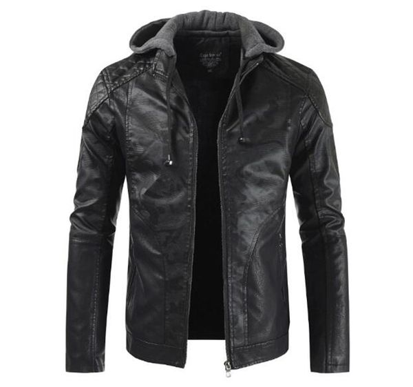 

мужская осень и зима мода корейский новый стиль бутик красивый тенденция личности с капюшоном кусок повседневная кожаная куртка / m-3xl, Black