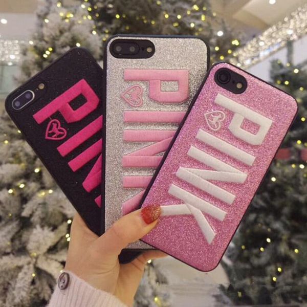 

Luxury P i n k Cover Glitter 3D Embroidery Phone Cases For iPhone X XR XS Max iPhone 8 7 6 6s S9 S9 S10 Plus soft Shell Skin Hull GSZ470