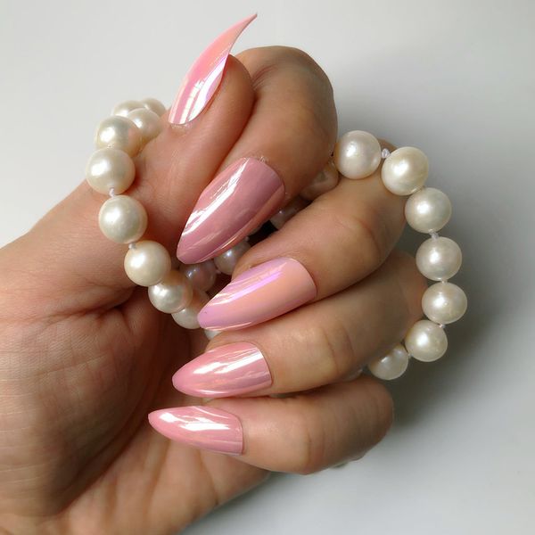 

24pcs/kit pink colourful rainbow artificial false nails shiny press on nails gradient stiletto nail art tips manicure fake, Red;gold