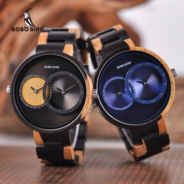 

saat erkek wooden watches men women bobo bird quartz wristwatch male ladies 2 time zone wood box timepieces, Slivery;brown