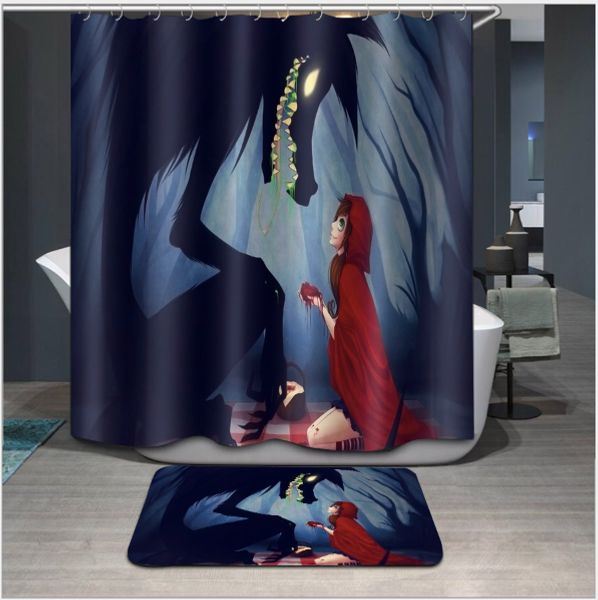 

bathroom shower curtains girl and wolf large size eco-friendly waterproof fabric shower curtain floor mat sets