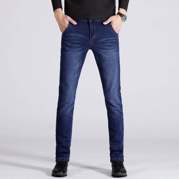 

hcxy2018 men's business casual jeans men elastic solid color straight pants jeans male spring and autumn trousers large size28-4, Blue