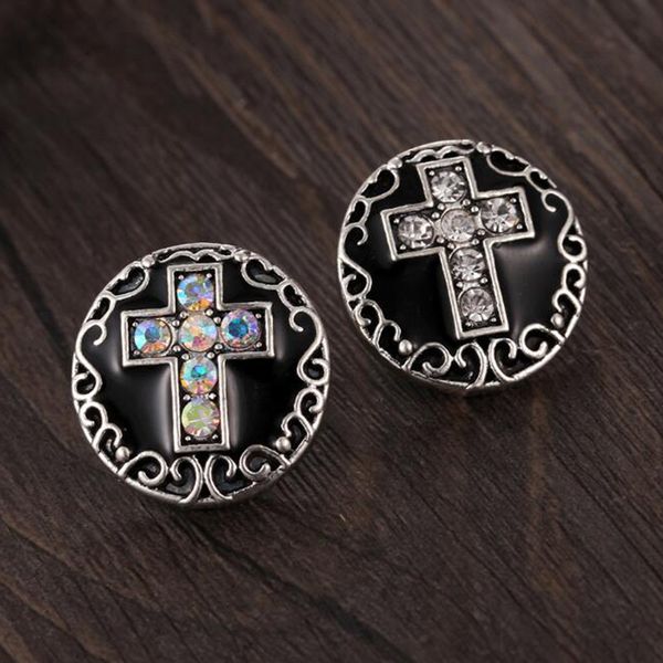 

10pcs 2019 new vintage snap jewelry black oil painting cross 18mm metal snap button for 18mm snap bracelet jewelry, Bronze;silver