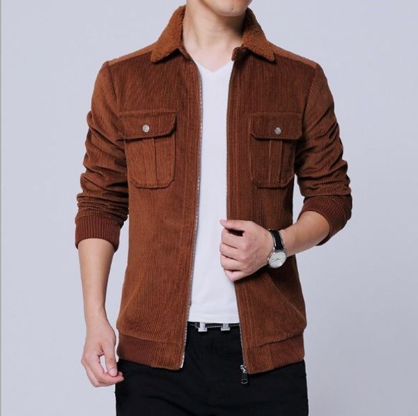 

chinese style men autumn winter corduroy jacket coat with turn down fur collar plus size brown jacket men oversized outwear 5xl, Black;brown