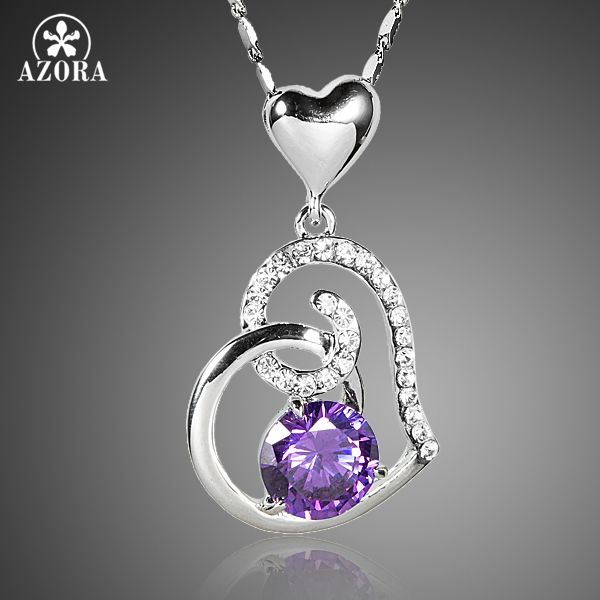 

azora purple stellux austrian crystal heart pendant necklace for valentine's day gift of love tn0182, Silver
