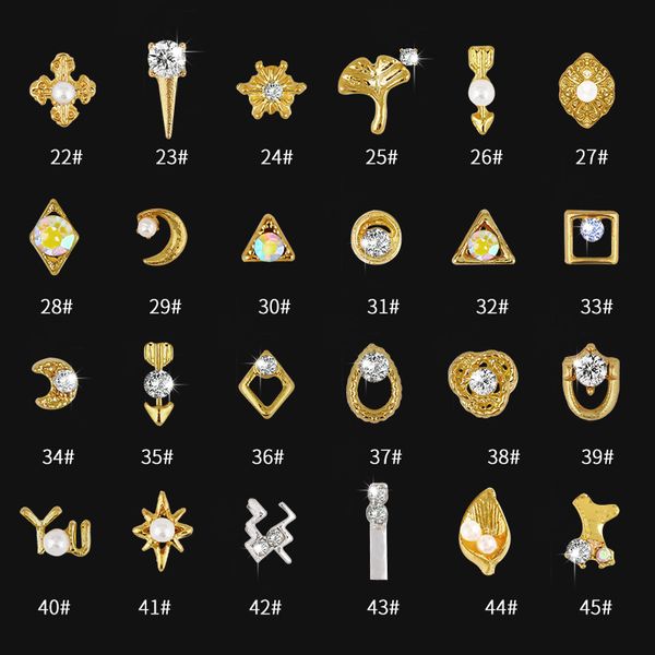

nail art metal alloy jewelry star moon diamond openwork metal rivet zircon nail sticker diamond ornament rhinestone pearl alloy, Silver;gold