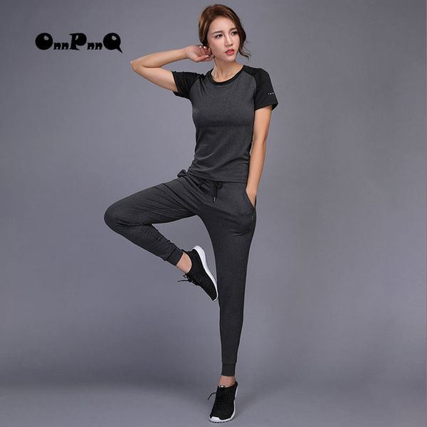 

sport suit women yoga set sport t-shirt and pants wear fitness gym clothing short sleeve gym breathable sportwear fro women, White;red