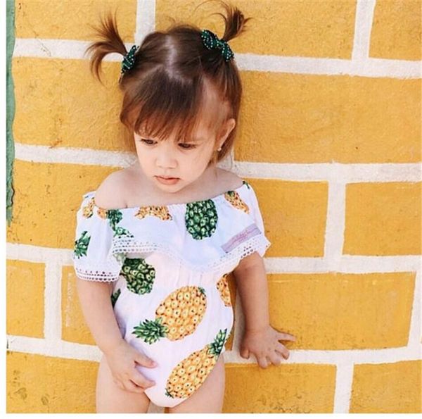 Yenidoğan Bebek Giysileri Yaz Bebek Kız Romper Pamuk Tulum Bebek Kız Ananas Baskı Dantel Romper Kızlar Tek Parça Kıyafetler Bebek Suit