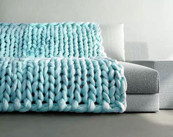 

80x100cm hand chunky knitted blanket thick yarn merino wool bulky knitting throw couverture en laine