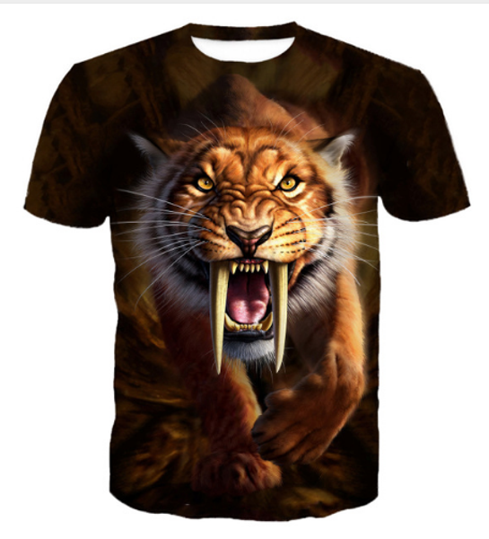 

new arrival men/women classic anime saber-toothed tiger 3d printed t-shirt summe fashion hip hop casual t-shirt u378, White;black