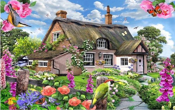 3d Wallpaper Custom Photo Spring Idyllic Country Cottage Colorful