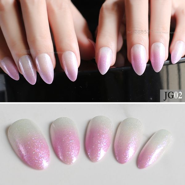 

cute glitter pink white gradient natural fake nails 24pcs full sets end product sharp false nail jelly adhesive nail tabs select, Red;gold