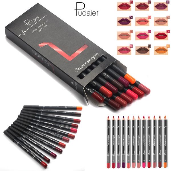 макияж Pudaier Lip liner matte set 12 цветов Водонепроницаемая губная помада Pencil Kit Стойкая губная помада для губ Nude Contour Beauty инструмент