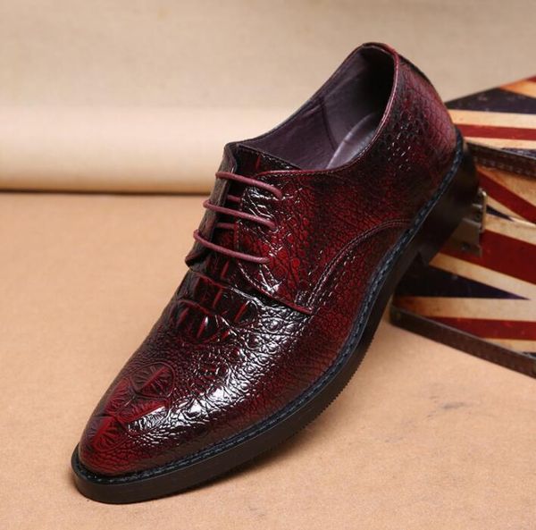 

men business shoes 2018 designer formal office wedding shoes for men crocodile embossed genuine leather dress shoes, Black