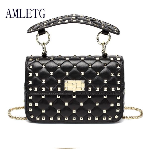 

Genuine leather rivet houlder bag for women 100 heep kin ladie fa hion chain cro body bag luxury de igner apricot clutche