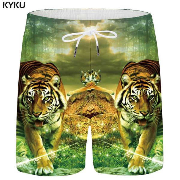 

kyku tiger shorts men animal forest short pants cargo 3d printed shorts casual hip hop mens cool male fashion summer new, White;black