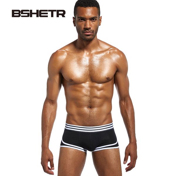 

2018 bshetr brand men panties breathable boxers cotton men underwear u convex pouch underpants 7 color homewear shorts, Black;white