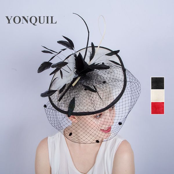 

big wedding fascinator hats elegant women ladies feather hair fascinator veils dot headpiece for race new year birthday syf177