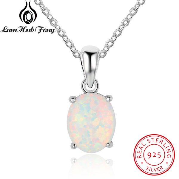 

genuine 925 sterling silver pendant luxury oval shape opal necklace women chain necklaces birthday gifts for wife (lam hub fong