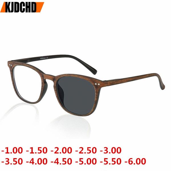 

1.00 to -6.00 retro round wood color sun pchromic finished myopia eyeglasses frame men women sun glasses myopia eyewear, Silver