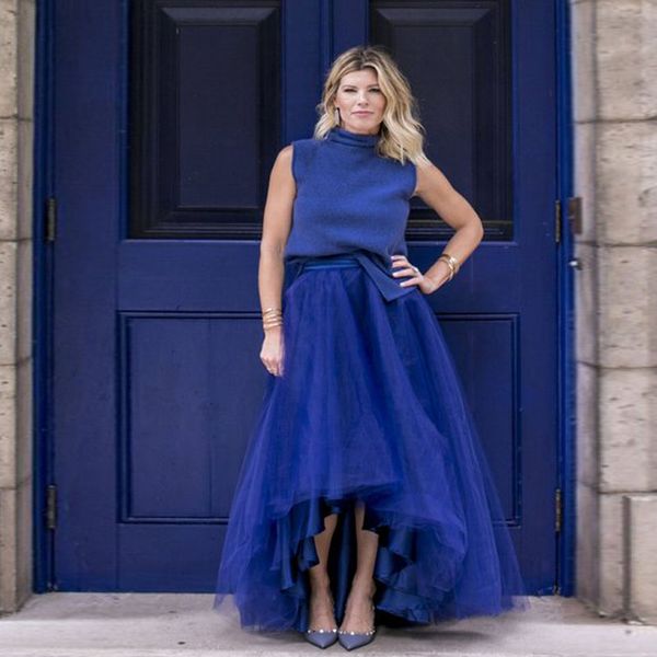 

gorgeous royal blue high low tulle skirts faldas mujer moda custom made bridal tulle skirts women zipper bridesmaid tutu skirt, Black