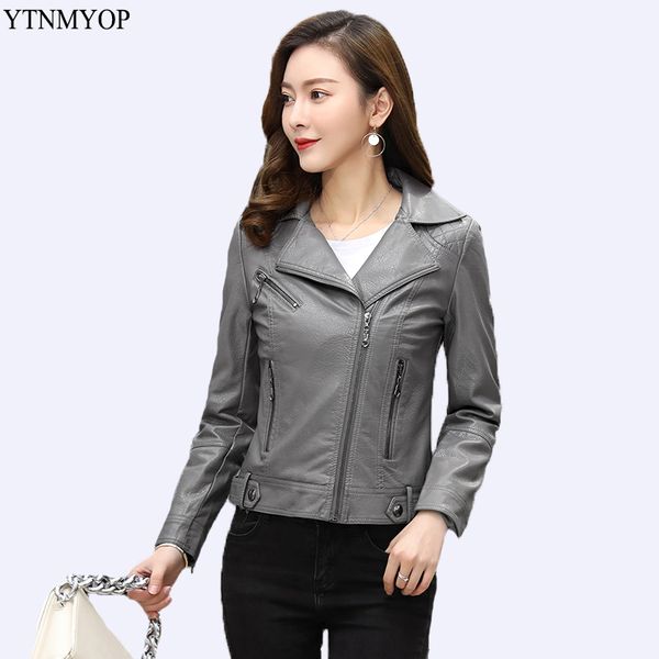 

ytnmyop new slim fashion leather coat female motorcycle leather jacket women plus size m-5xl long sleeve zipper clothing, Black
