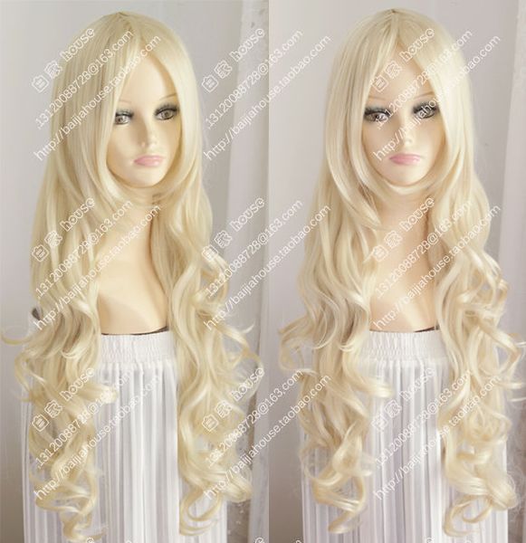 

new wig platinum blonde long wavy curly hair europe and the rural girl wigs, Black