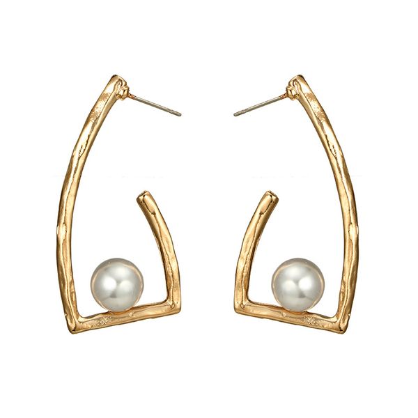 

korean style geometric simulated pearls stud earring for women fashion gold color ear studs aretes de mujer modernos 2018, Golden;silver