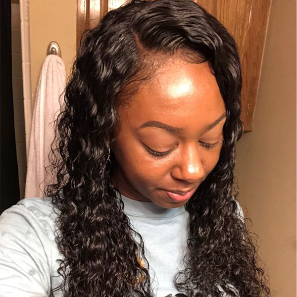 

кружева передние парики человеческих волос для чернокожих женщин 150% плотность перуанские девственные волосы глубокая волна кудрявый вьющие, Black;brown