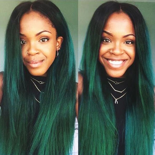 Ombre 1b Green Brazilian Hair Weave Bundles Straight Human Hair