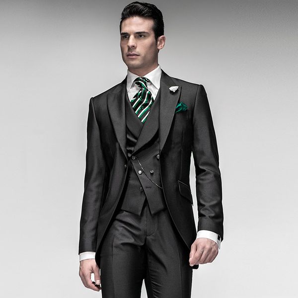 

2018 latest coat pant designs satin black men suits peaked lapel slim fit tuxedos wedding prom costume formal terno 3 pieces, White;black
