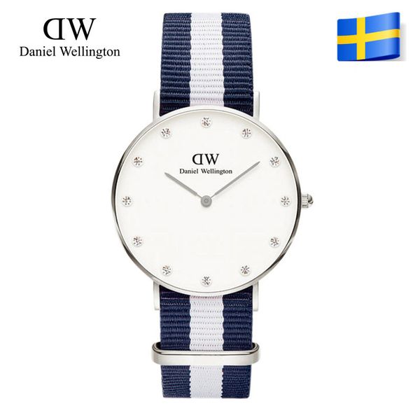 

Оптовая известный бренд Даниэль Веллингтон часы мода dw Алмаз нейлон ремешок стиль 36 мм серебро женские часы с подарочной коробке relojes