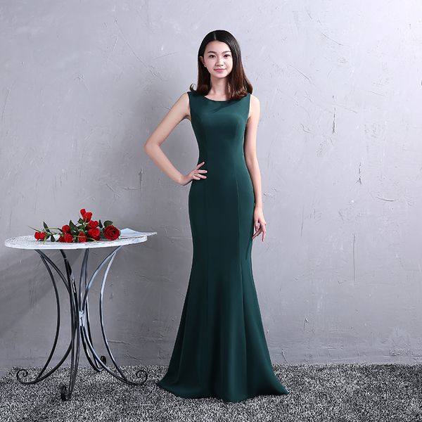 

scoop neck satin mermaid prom dresses 2019 dark green long prom gowns floor length party dresses, Black