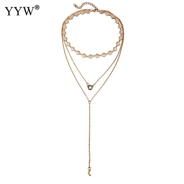 

classic 12/16/30inch 3 layers gold color plated choker necklace with extender oval chain for women elegant jewelry gift, Silver