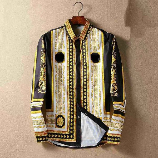 

Мода дизайнер новый мужской золотой мода тонкий рубашка мужская роскошь с длинны