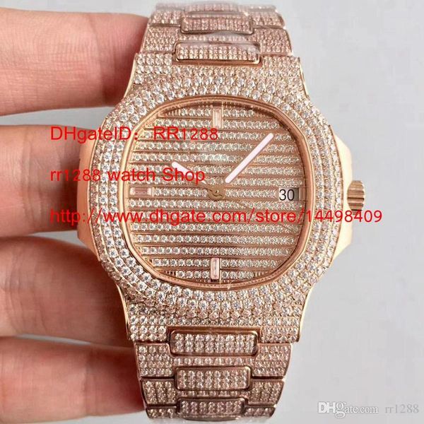 

factory watch full diamond watch cal. 324 movement rose gold waterproof luxury man watch 40mm 5719/1g-001 fullice mens watches, Slivery;brown