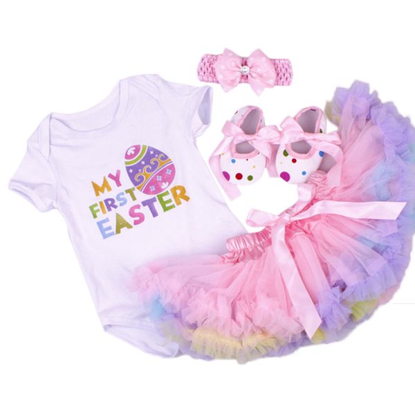 Aniversário conjunto de bebê verão manga curta roupas infantis Bebes Páscoa Festival Outfit + Tutu Pettiskirt Vestido Vestido Conjuntos De Roupas