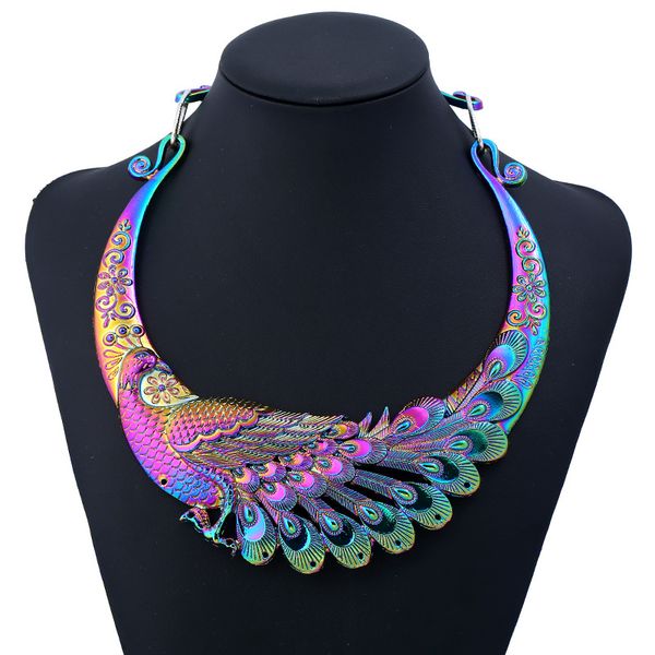 

enamel multi color peacock necklace for women wedding party maxi necklace jewelry statement choker valentines day gift, Golden;silver