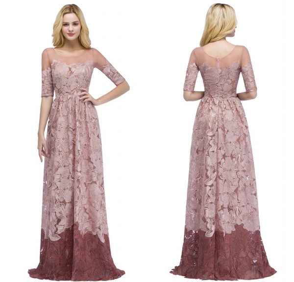 

2018 new designer brown lace long prom dresses with sleeves appliqued formal evening party pageant gowns cps910, Black;red