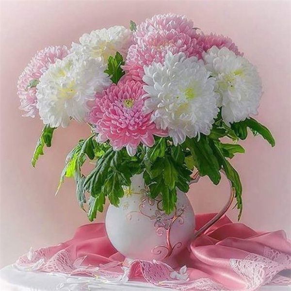 

diy алмазов картина вышивки крестом комплект горный хрусталь полный круглый алмаз вышивка цветок розовый белая роза украшения дома мозаика y