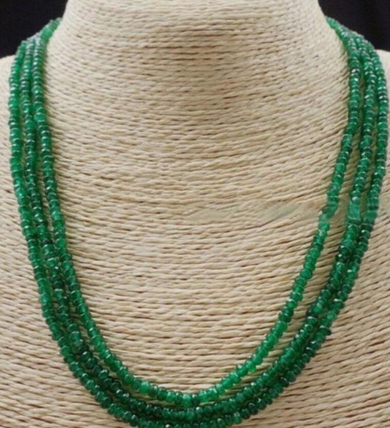 

genuine natural 3 rows 2x4mm faceted green abacus beads necklace17-19", Silver