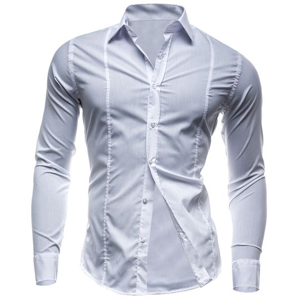 

camisas men's shirts 2018 brand casual slim solid long sleeve shirt men business social white dress shirt plus size clothes, White;black