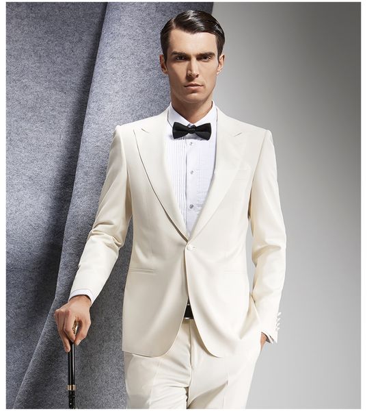 

ivory 2 piece suit groom tuxedos peak lapel side vent men wedding blazer men business dinner prom suit((jacket+tie+pants) 1212, Black;gray