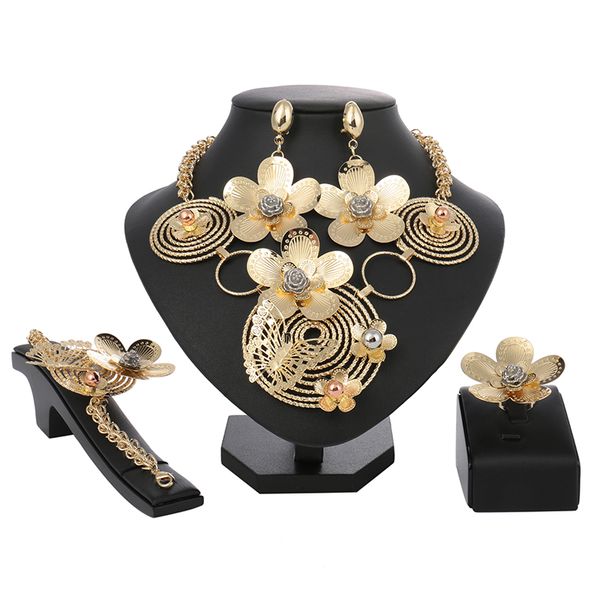 

new italy fashion costume jewellery african women big necklace bracelet rings earrings set dubai steel gold platin jewelry sets, Silver