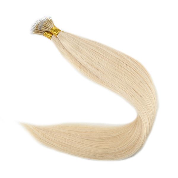 

elibess hair -platinum blonde color #60 0.8g/strand 200strands straight wave nano ring human hair extensions, Black