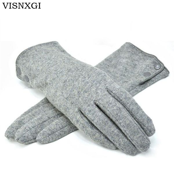 

visnxgi design fashion women gloves autumn winter cute button warm warmer mitts full finger mittens women cashmere female gloves, Blue;gray